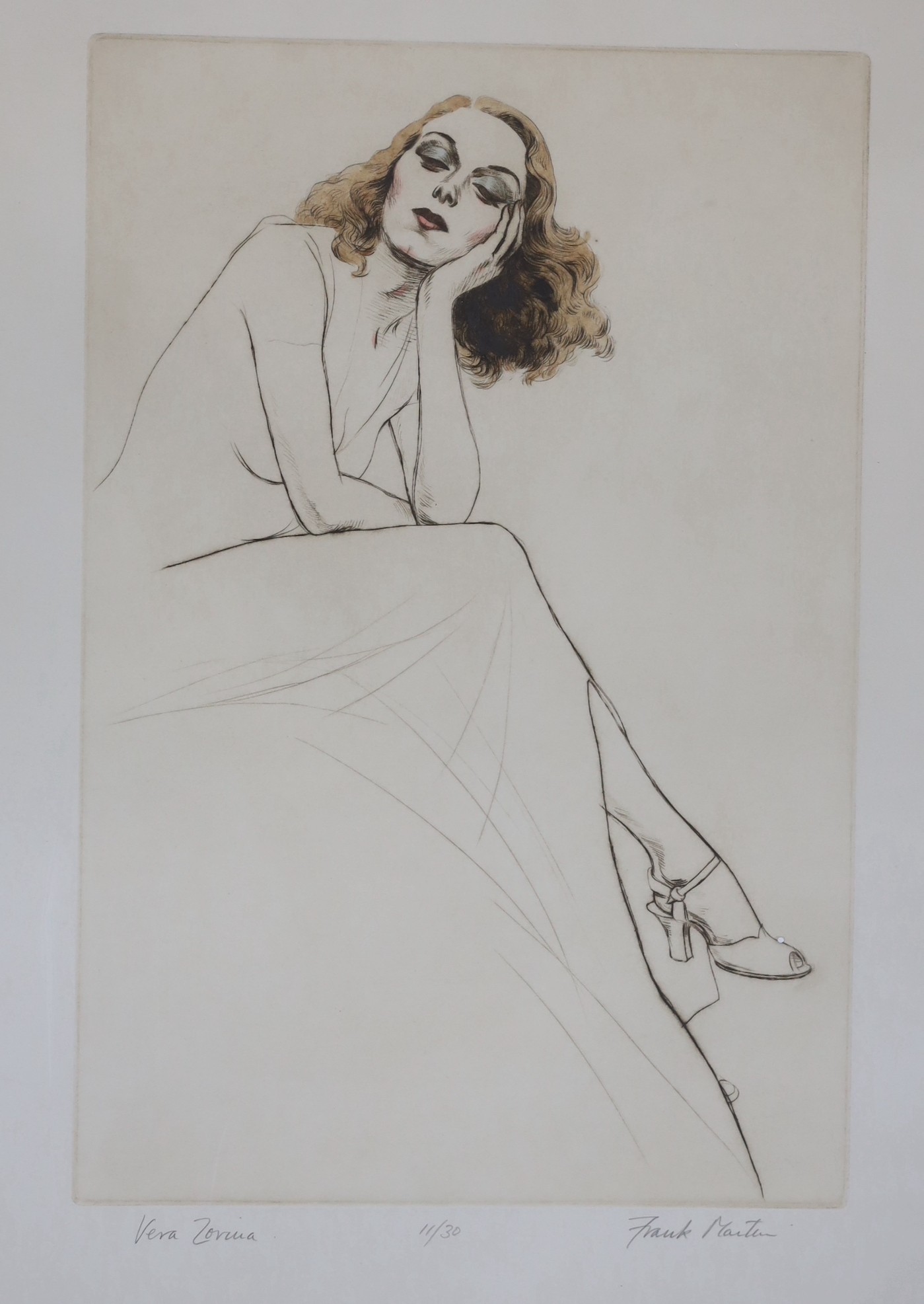 Frank Martin (1921-2005), five limited edition prints, Portraits of Vera Zorina, Elissa Landi, Dolores Costello, Tallulah Bankhead and Virgina Bruce, all signed in pencil and numbered from edition of 30 or 50, largest 44